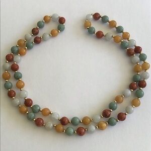 14K Gold Multi Jade 29" Necklace Earth Tones